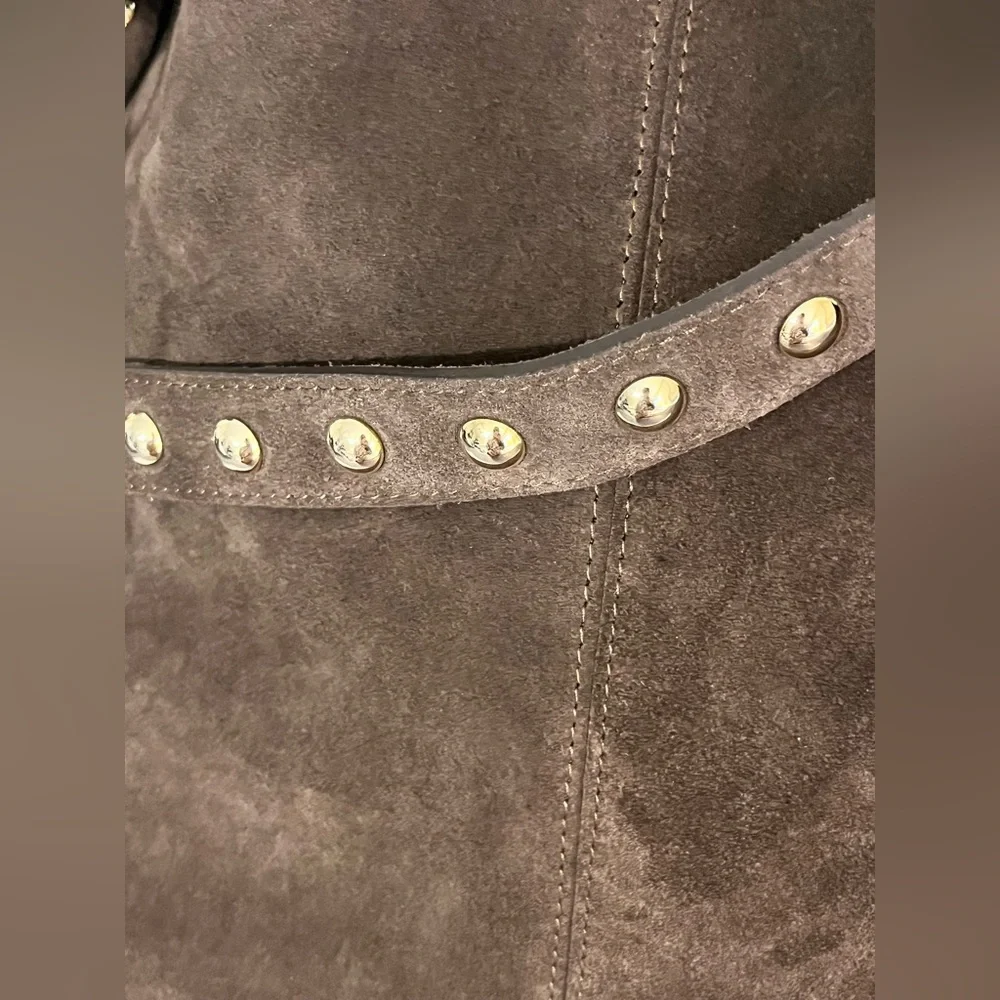 Claudia Firenze Hobo Shoulder Bag Chocolate Brown Suede Studs - Picture 5 of 16